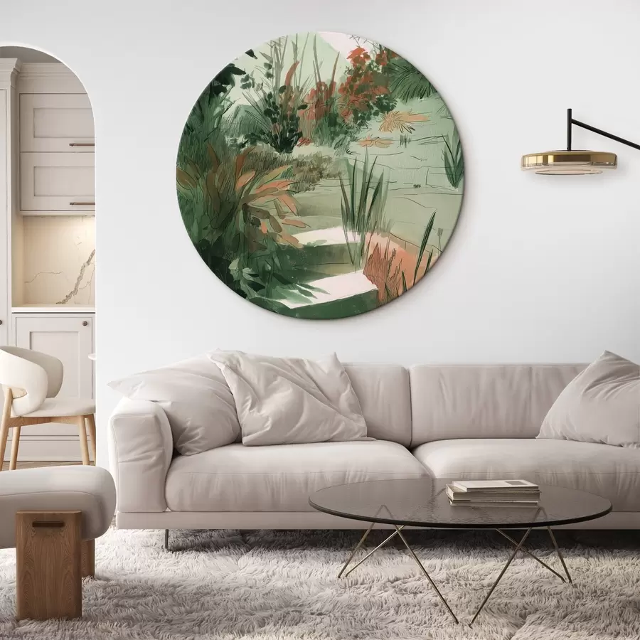 Pilt Idamaine aed koos põõsaste ja puudega, rohelised värvid r44982