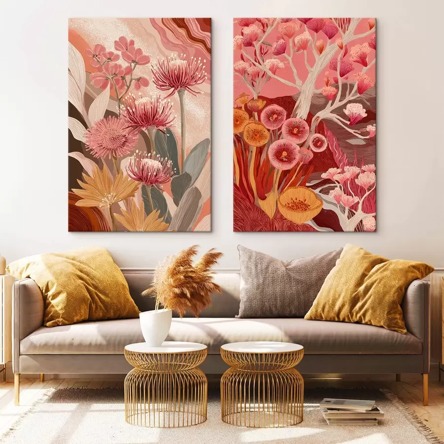 Pilt Boho stiilis lilled, detailne joonistus, burgundia värvid m00476