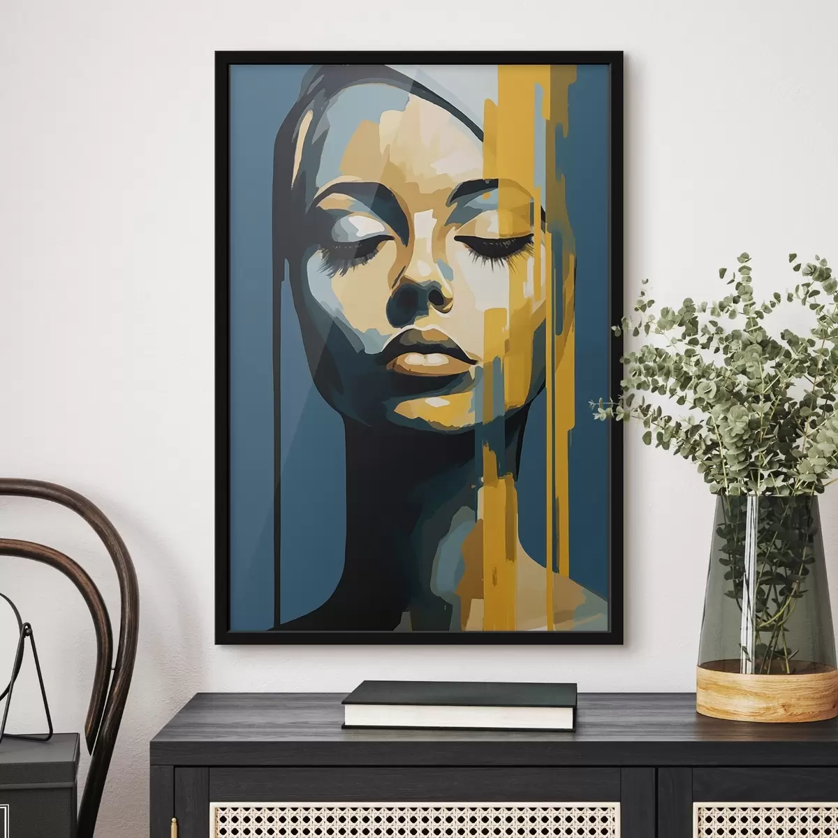 Plakat Naise portree suletud silmadega f45007