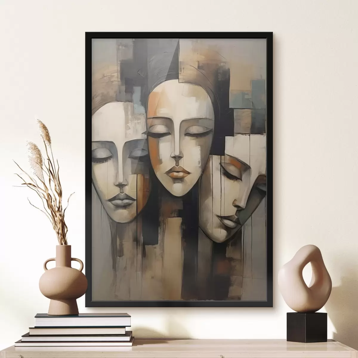 Plakat Kolm suletud silmadega naise nägu kubismi stiilis f45008