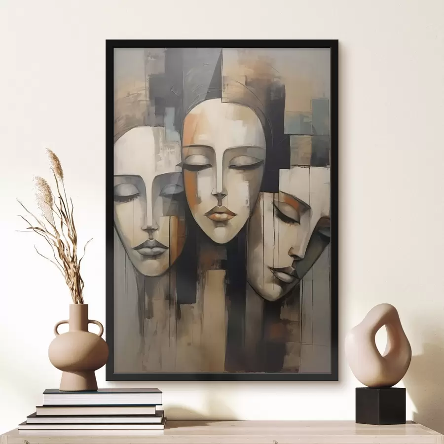 Fototapeedid Kolm suletud silmadega naise nägu kubismi stiilis f45008