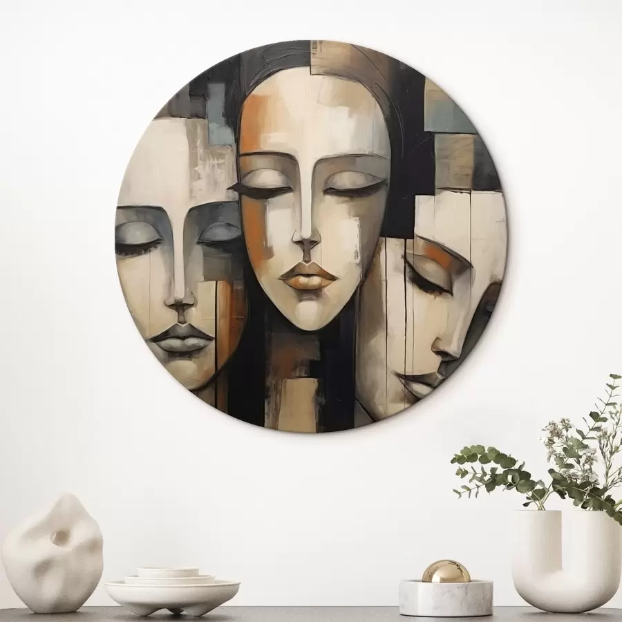 Pilt Kolm suletud silmadega naise nägu kubismi stiilis r45008