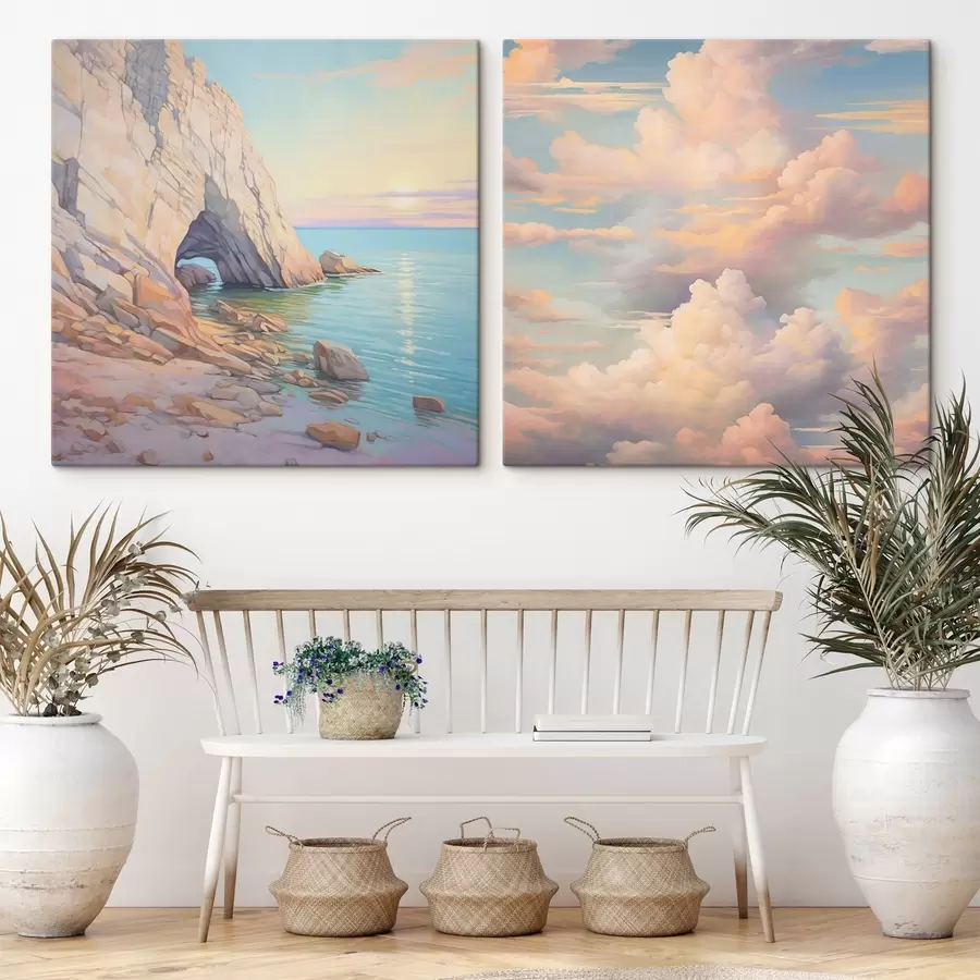 Pilt Laine kivisel kaldal ja pilvine taevas m00487