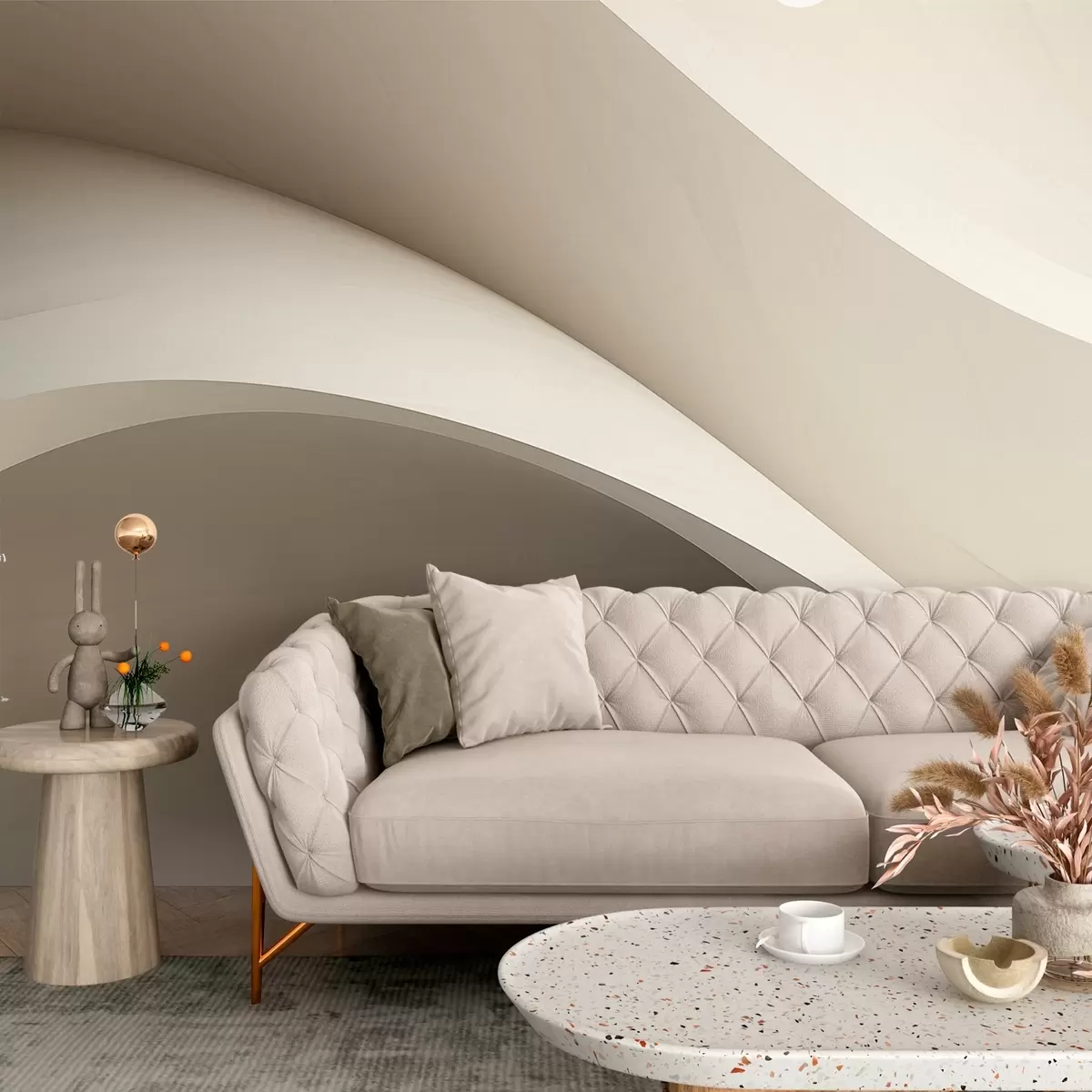 Fototapeedid abstraktsioon, lained, pehmed kurvid, beež, sile, jooned, kaasaegne w04217v1