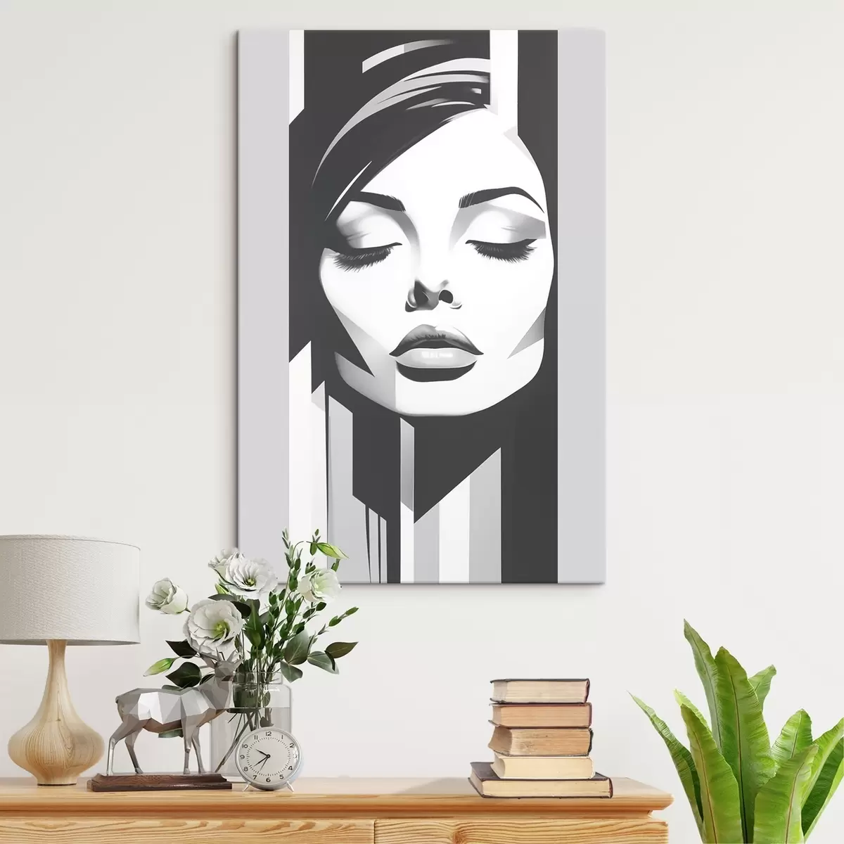 Pilt Must-valge nägu suletud silmadega s45075