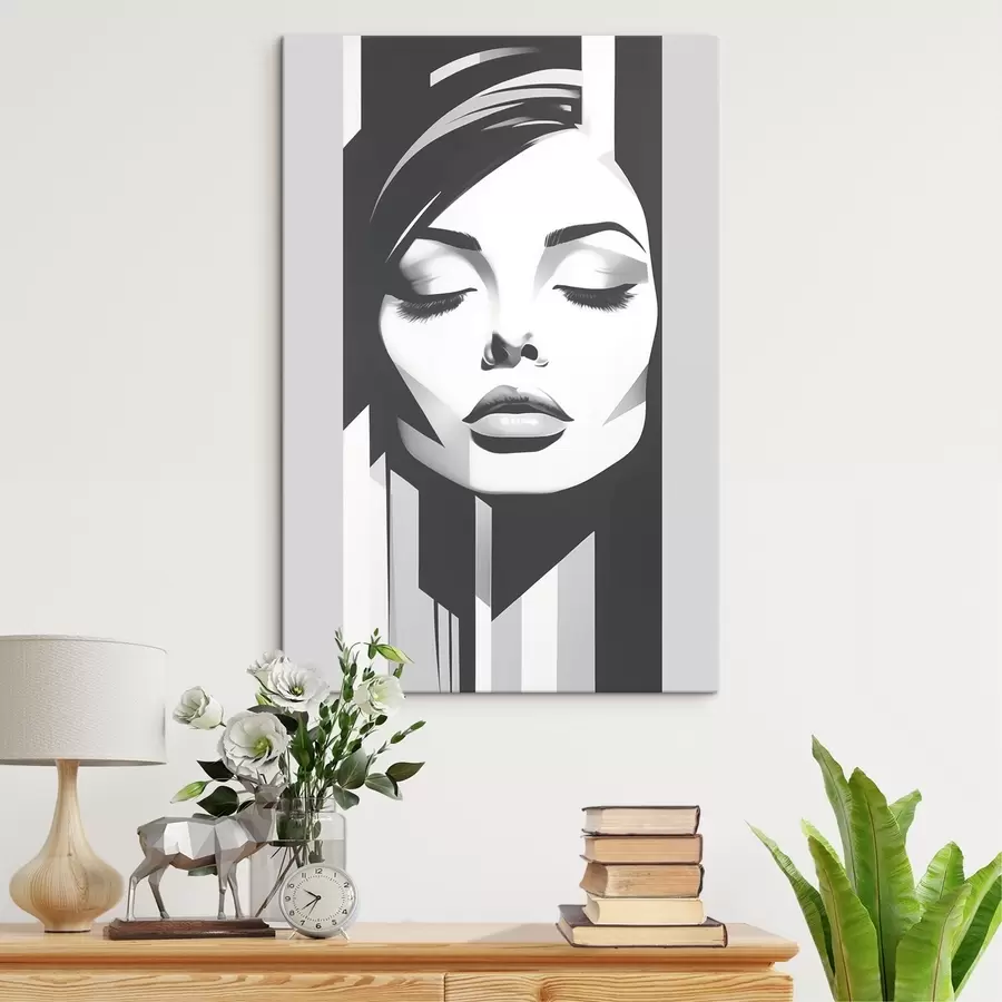 Pilt Must-valge nägu suletud silmadega s45075