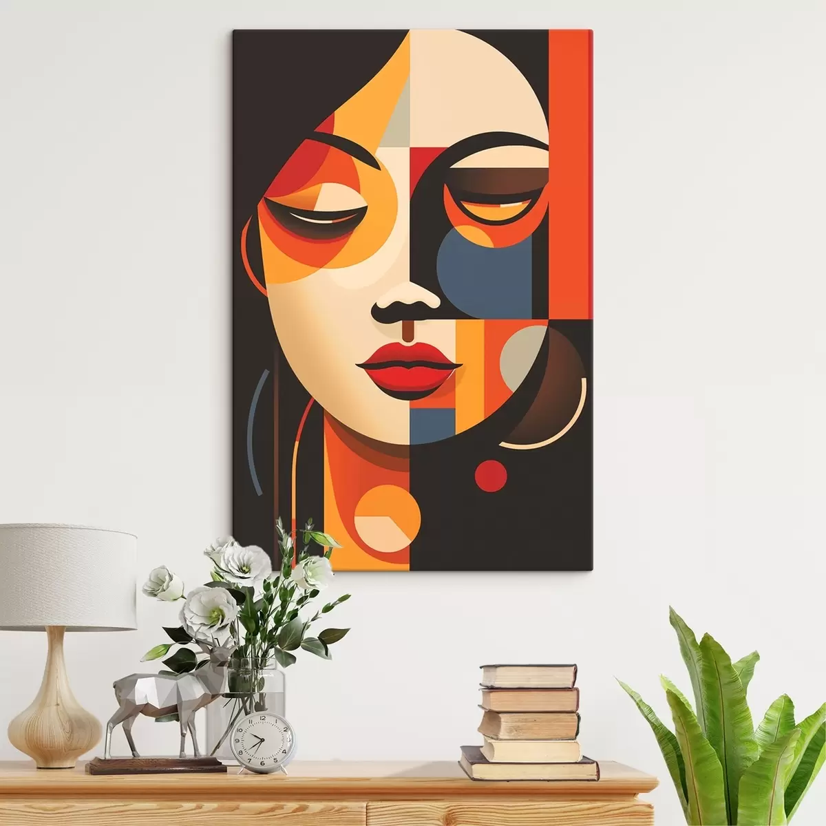 Pilt Geomeetriline naissoost nägu soojades värvides s45087