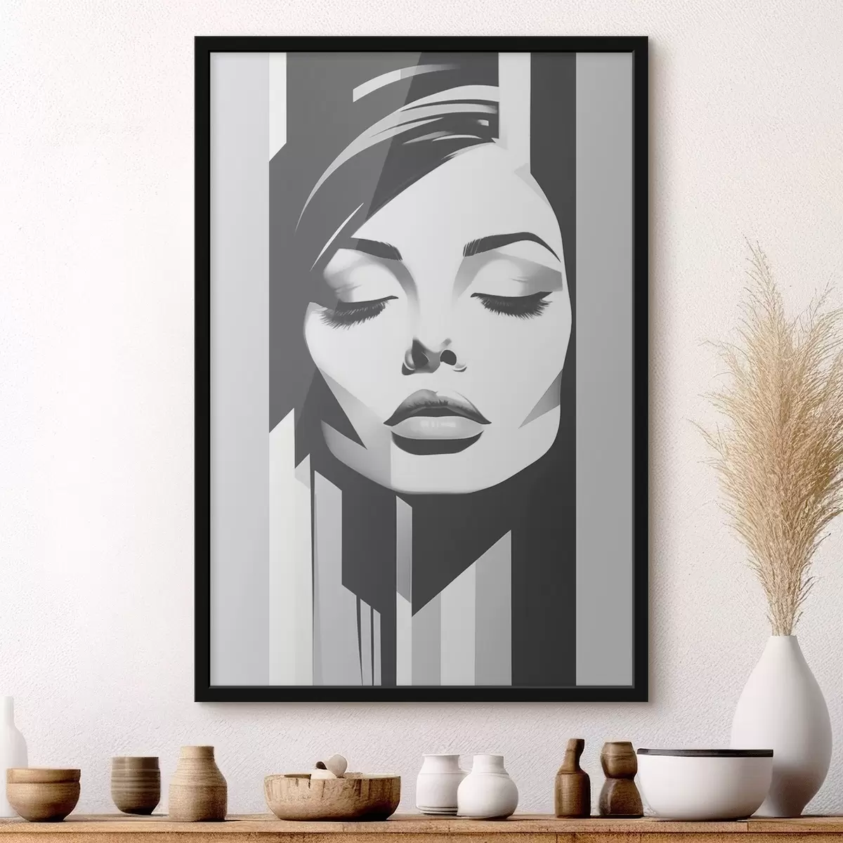 Plakat Must-valge nägu suletud silmadega f45075