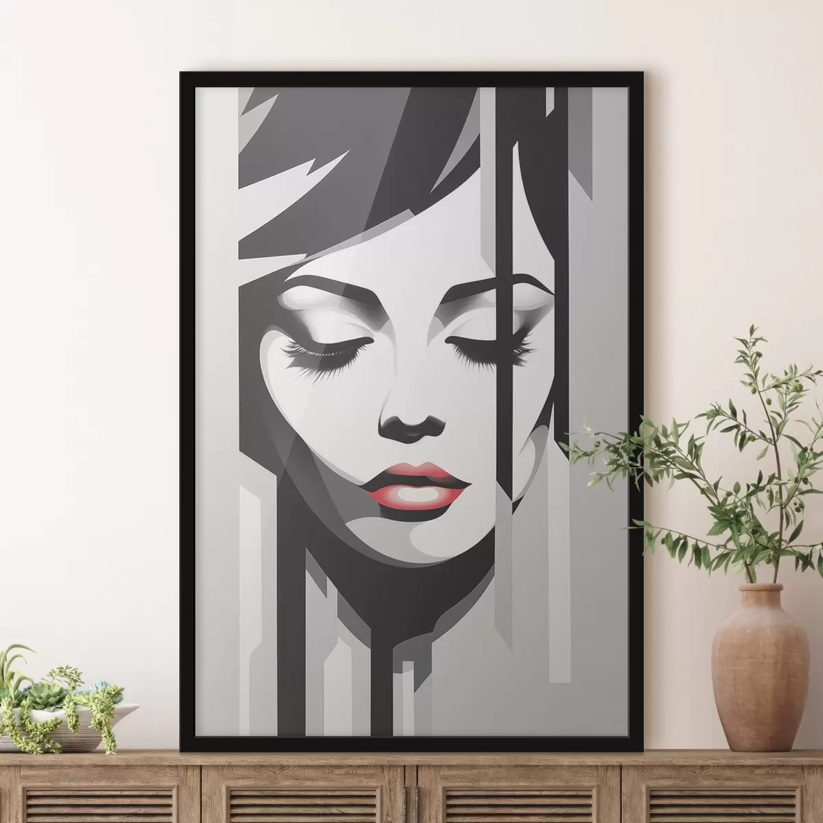 Plakat Must-valge nägu suletud silmadega f45076