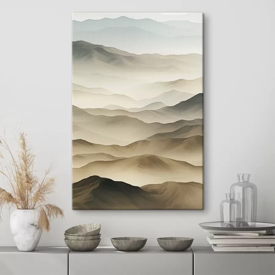 Pilt mäed, udu, neutraalsed toonid, voolavad jooned, maa, pehmed servad, loodus, sügavus s45096