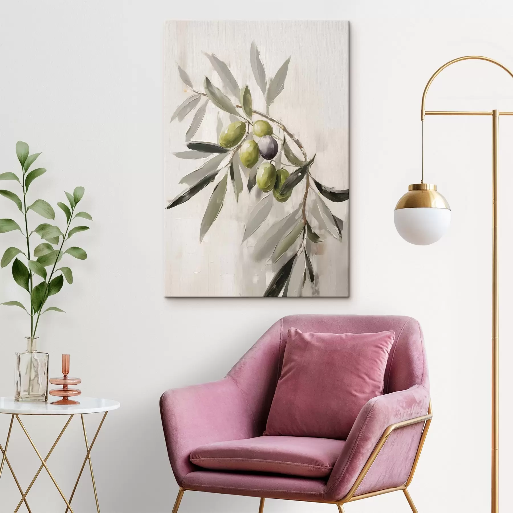 Pilt rohelised oliivid, okste detail, kerge taust, orgaaniline, naturaalne palett, maalähedane, maalähedane s45110