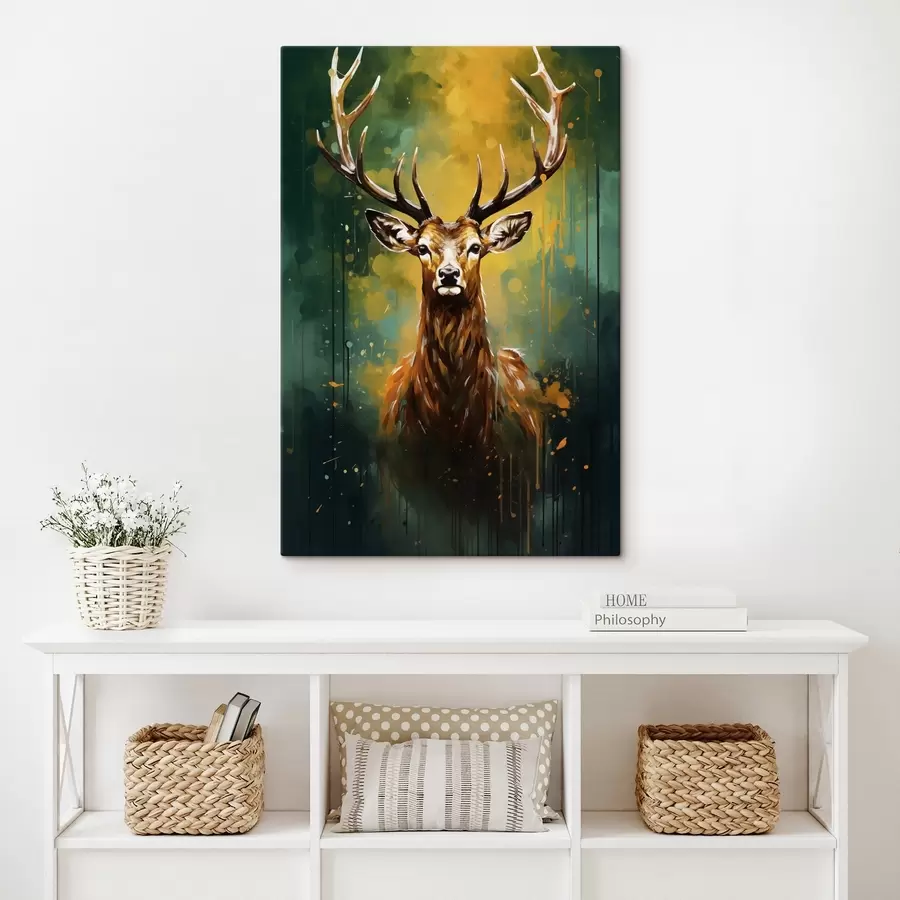 Pilt hirv, sarved, metsaroheline, oranž pritsmed, loomaportree, värvitilgad, julge, metsloomad, metsloomad s45111