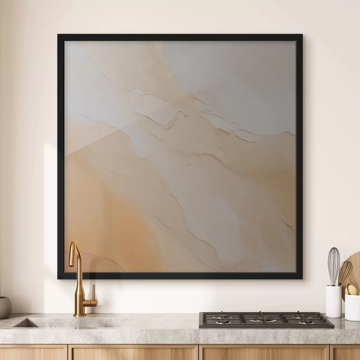 Plakat abstraktne, vedel, beež, oranž, marmorstruktuur, pehme segu, orgaanilised vormid, sileda, siledad f45105