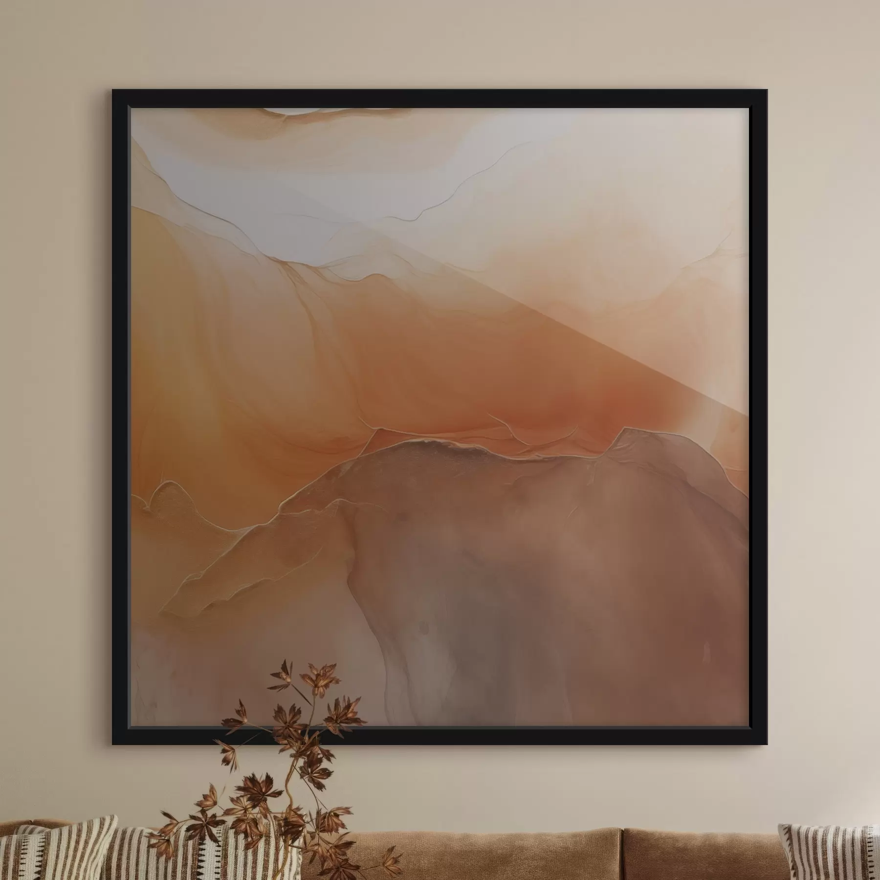 Fototapeedid neutraalne abstraktne, liivavärvid, õrnad kurvid, visuaalne tekstuur, voolu efekt f45108