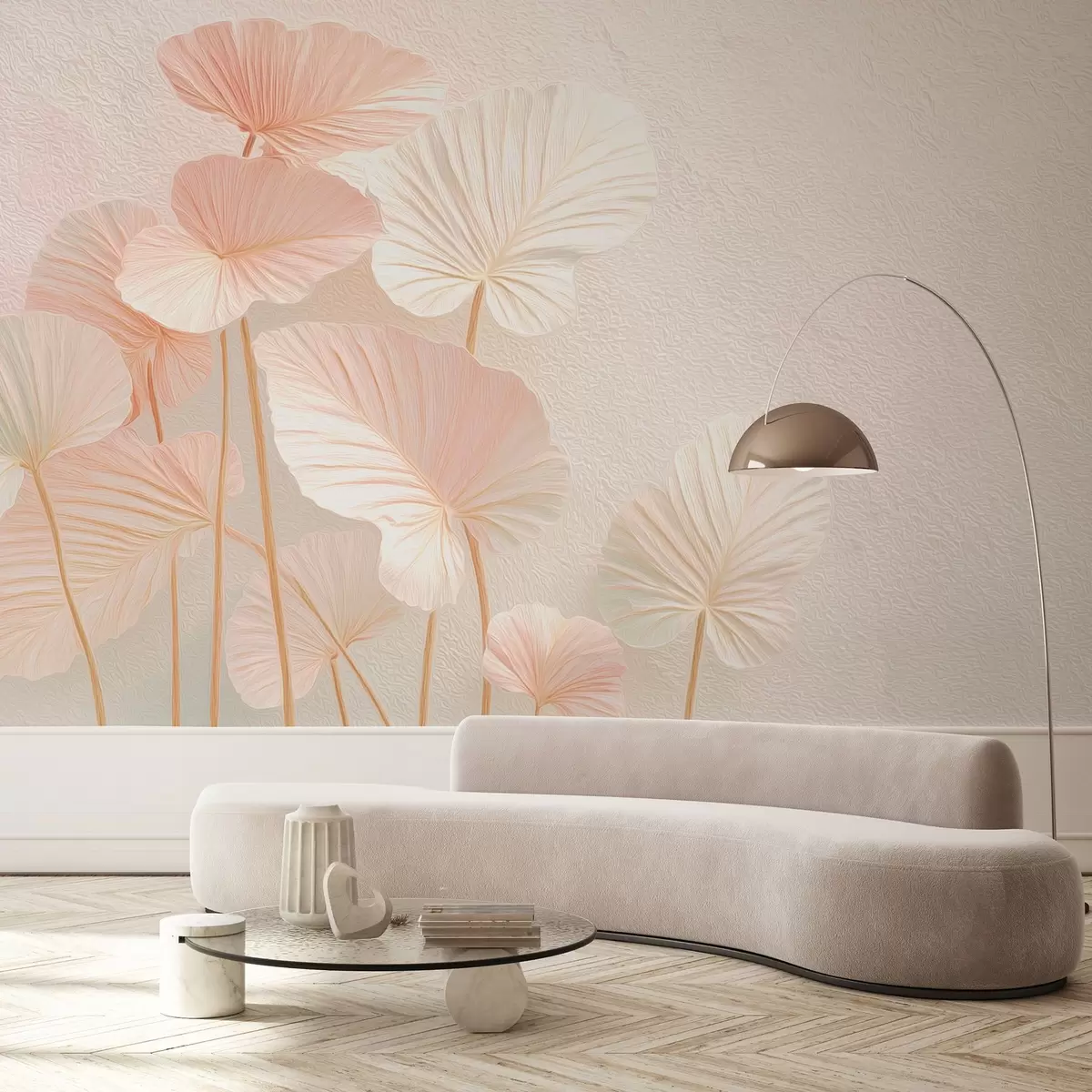 Fototapeedid Elegantsed suured troopilised lehed õrna roosa värviga w09252v1