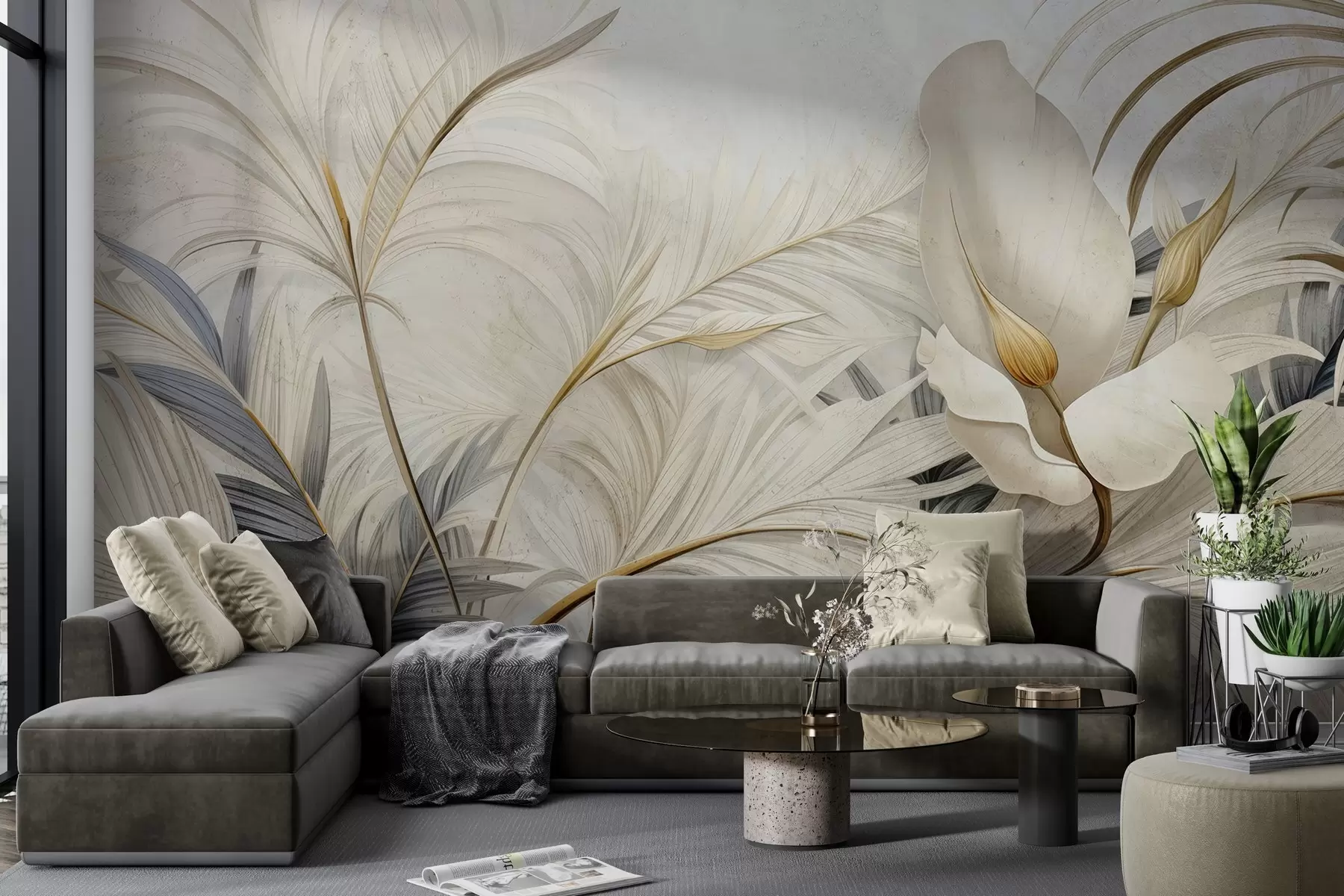 Fototapeedid Troopilised taimed betoonseinal w04249