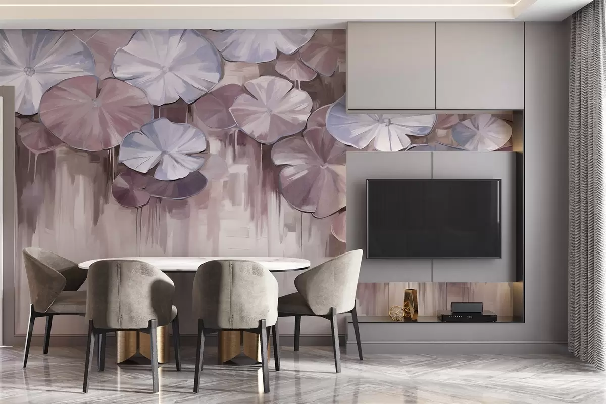 Fototapeedid Struktuursed lillad lillade ja siniste värvidega tiigis, taustal on lillade pehmete toonide hägune segu w09255v1