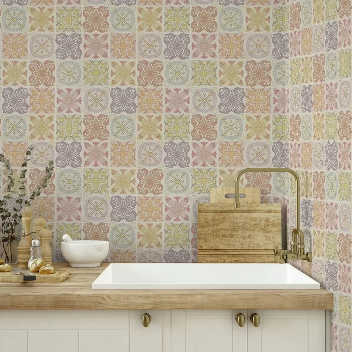 Tapeet Värvilised geomeetrilised plaatide kaunistused a00284