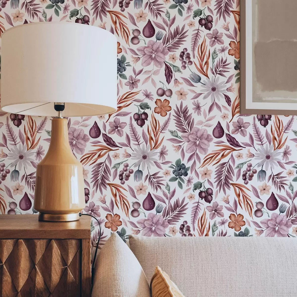 Tapeet Heledad marjad, lilled ja lehed akvarellistiilis a00298