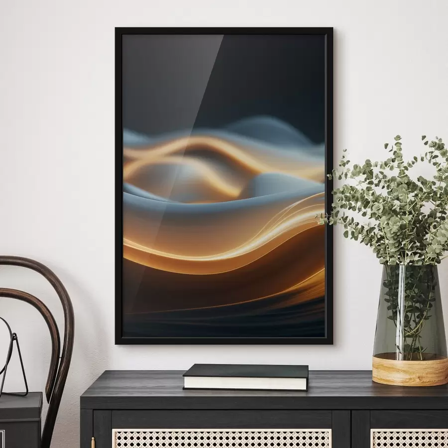 Fototapeedid Abstraktsed voolavad kujud oranžide joontega, sujuvad kurvid ja jooned, dünaamiline kompositsioon, tume taust f45184