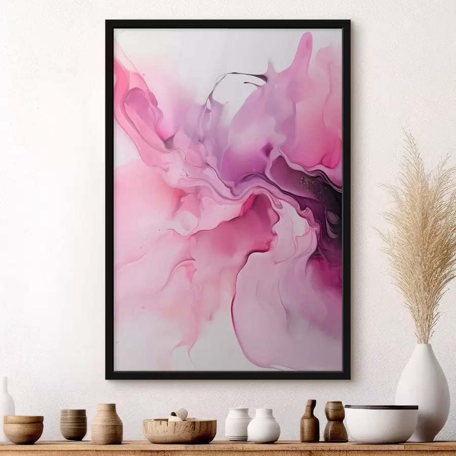 Fototapeedid Abstraktsed roosa, lilla ja musta värvi keerised segunevad kokku voolavas, orgaanilises kompositsioonis, tekitades liikumise tunde f45195