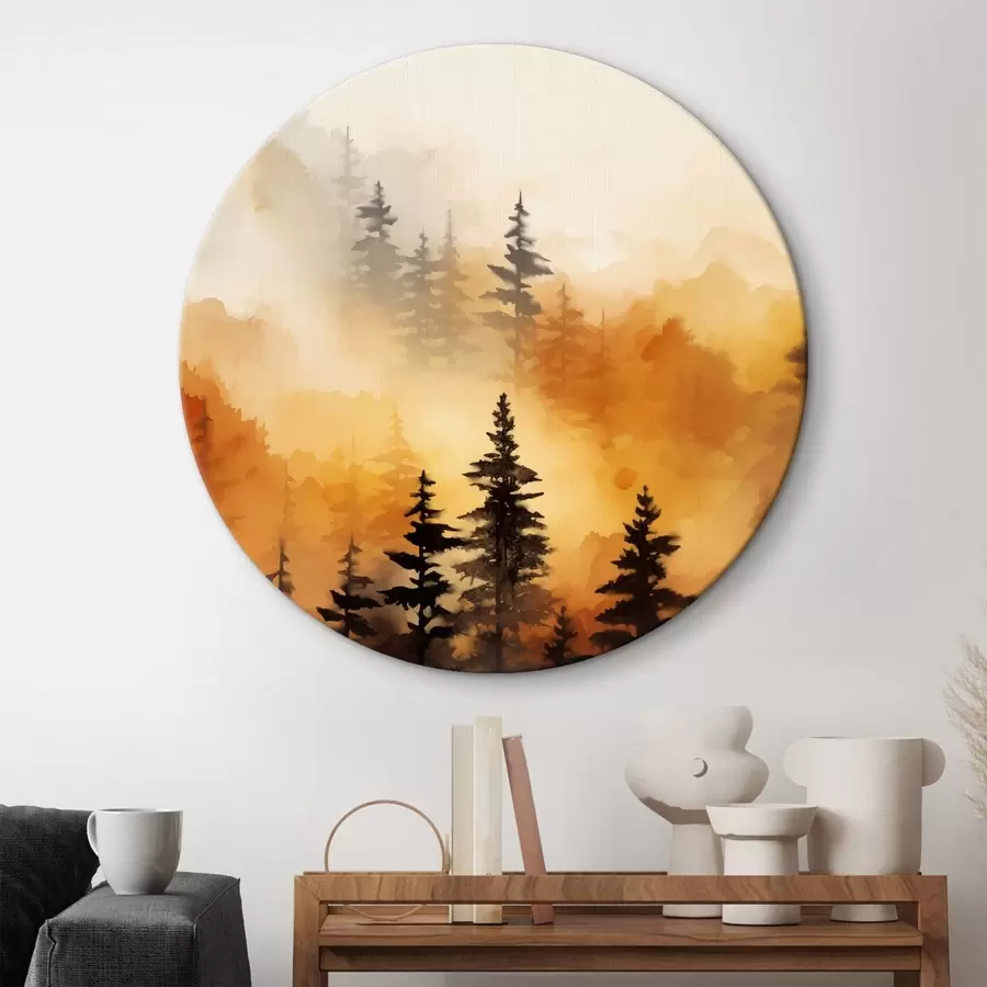 Pilt Maastiku akvarellmaal imitatsioon metsa kõrge männi ja mägedega taustal r45170