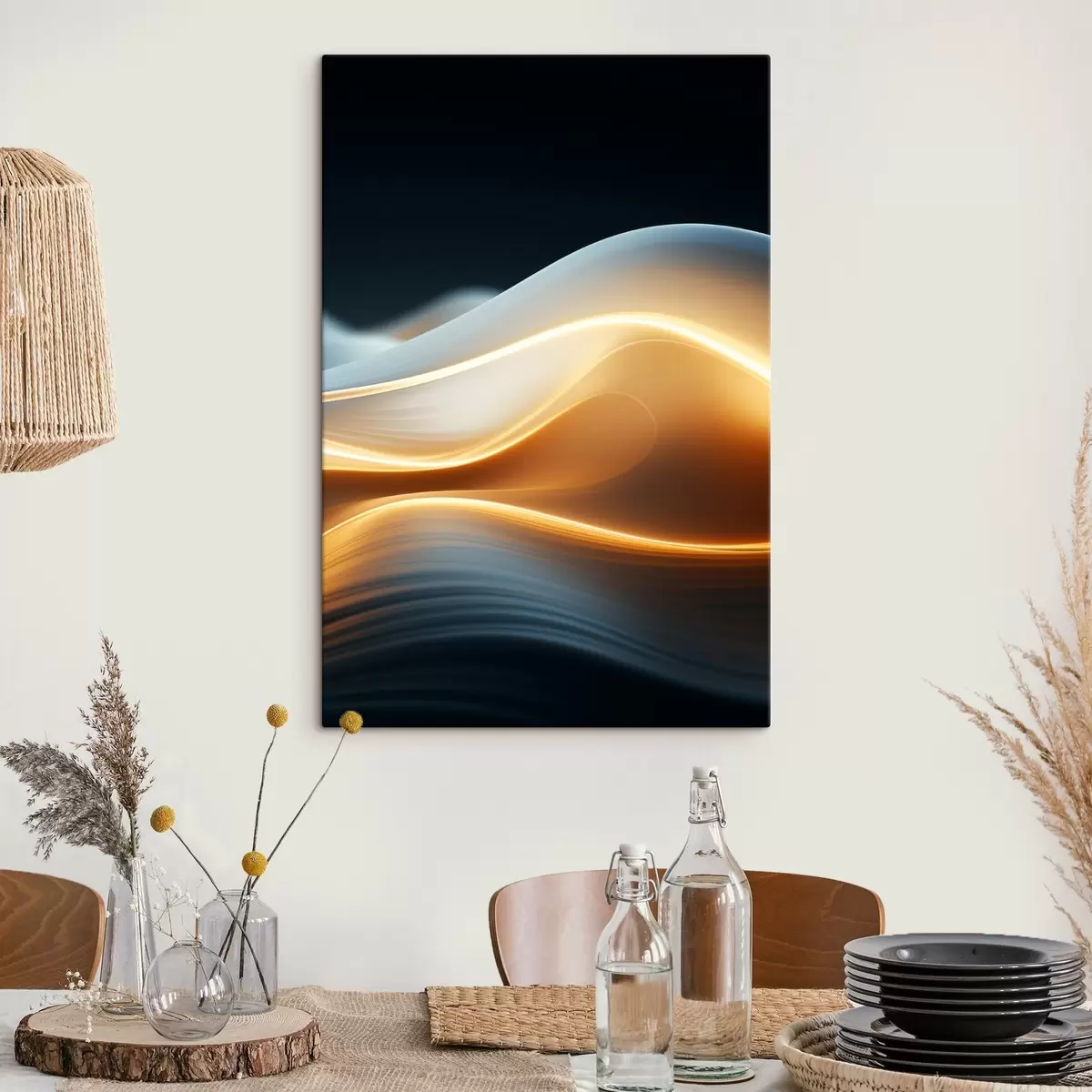 Pilt Abstraktsed voolavad kujud oranžide joontega, sujuvad kurvid ja jooned, dünaamiline kompositsioon, tume taust s45183