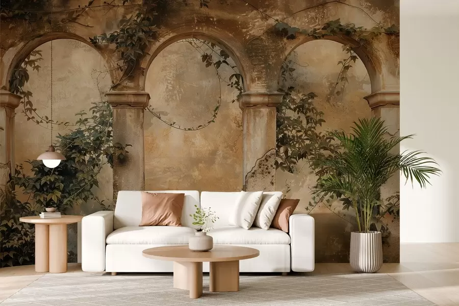Fototapeedid toonitud retrohõngulised võlvkaared koos iivakaga w04304