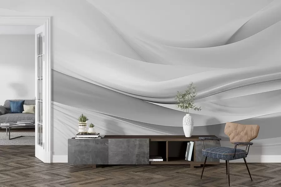 Fototapeedid Minimalistlikus abstraktses stiilis hallist kangast lained w09279v1