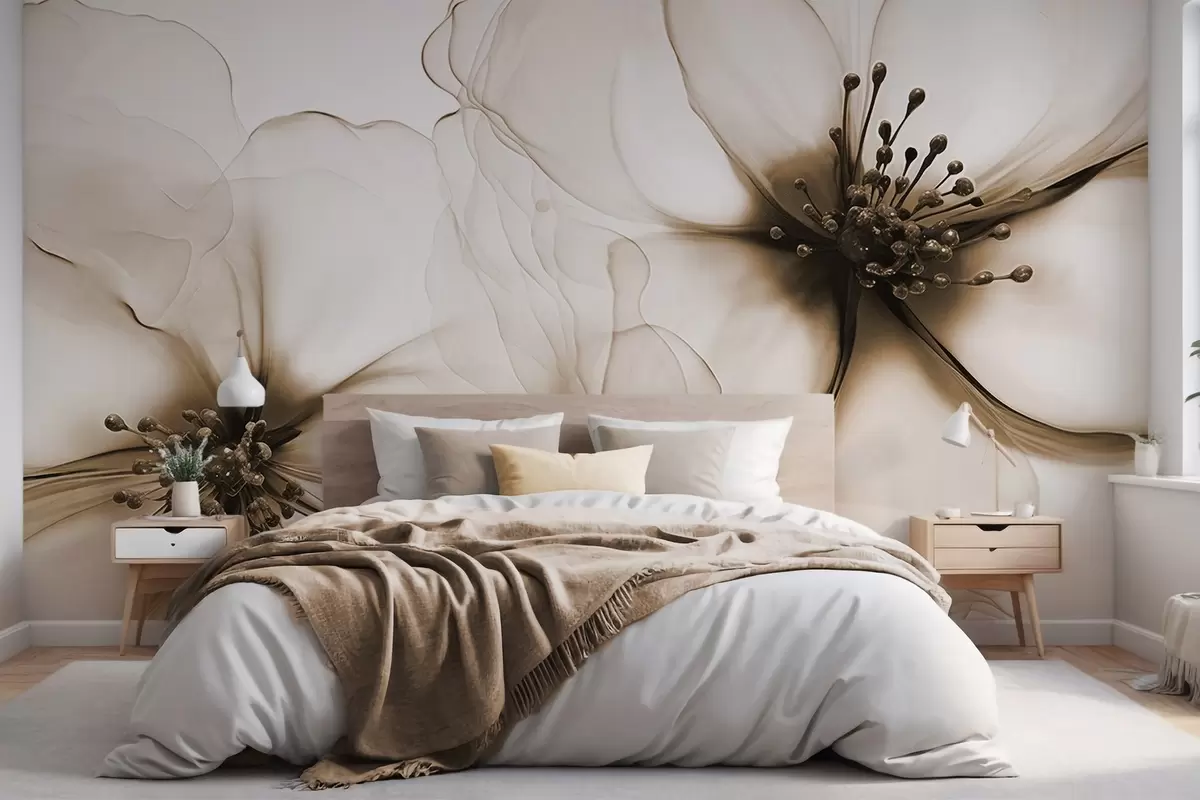 Fototapeedid Kaks läbipaistva tekstuuriga pruuni õit, millel on nähtavad õied, kattuvad õrnad kroonlehed ja pehme voolav tekstuur w09295