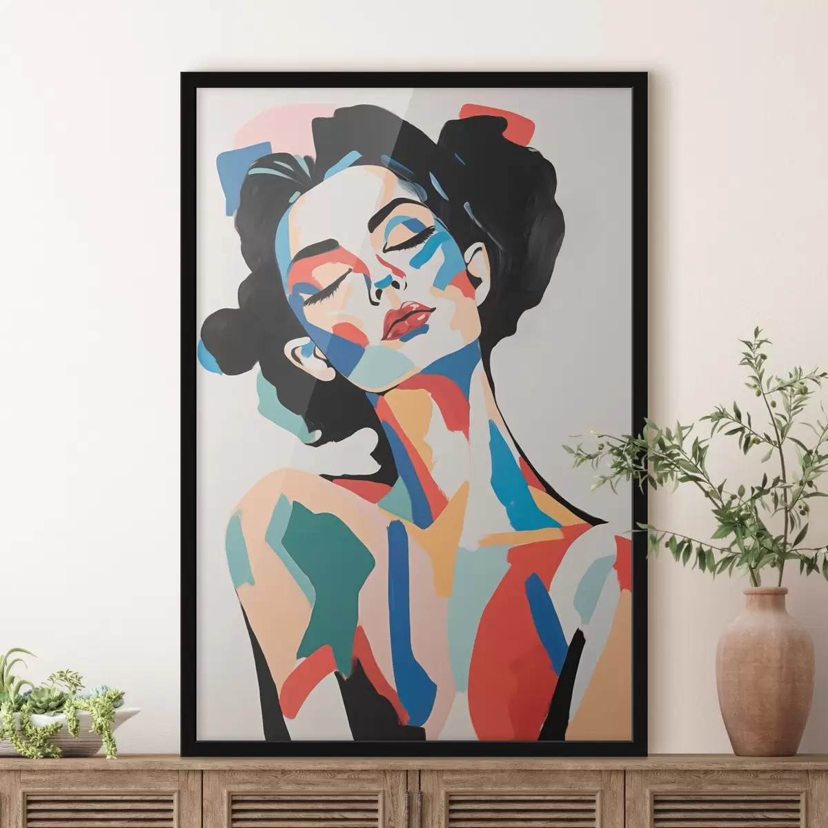 Plakat Abstraktne naisportree koos pintslitõmmete imitatsiooniga f45234