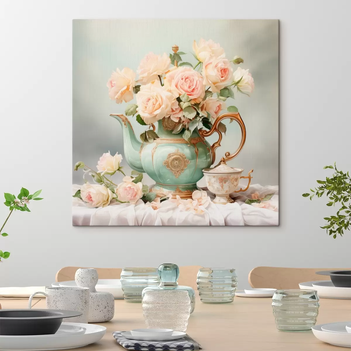 Pilt Natüürmort õrnade roosidega teekomplektis s45045