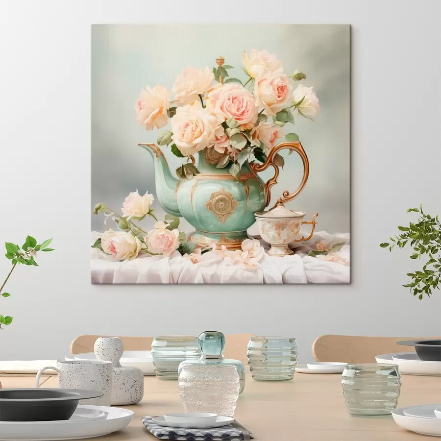 Pilt Natüürmort õrnade roosidega teekomplektis s45045