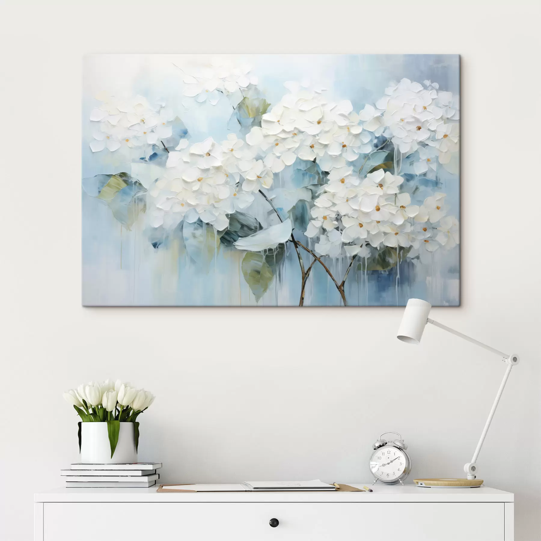 Pilt Õitsevad valged hortensiad õlimaalide stiilis s45051