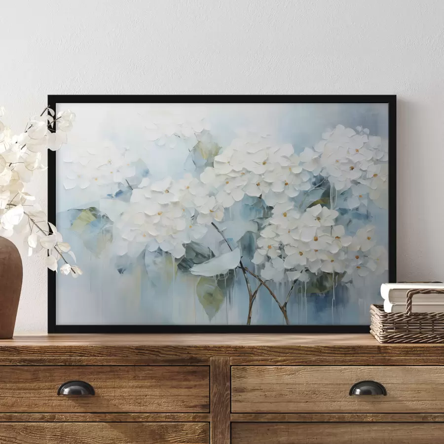 Fototapeedid Õitsevad valged hortensiad õlimaalide stiilis f45051