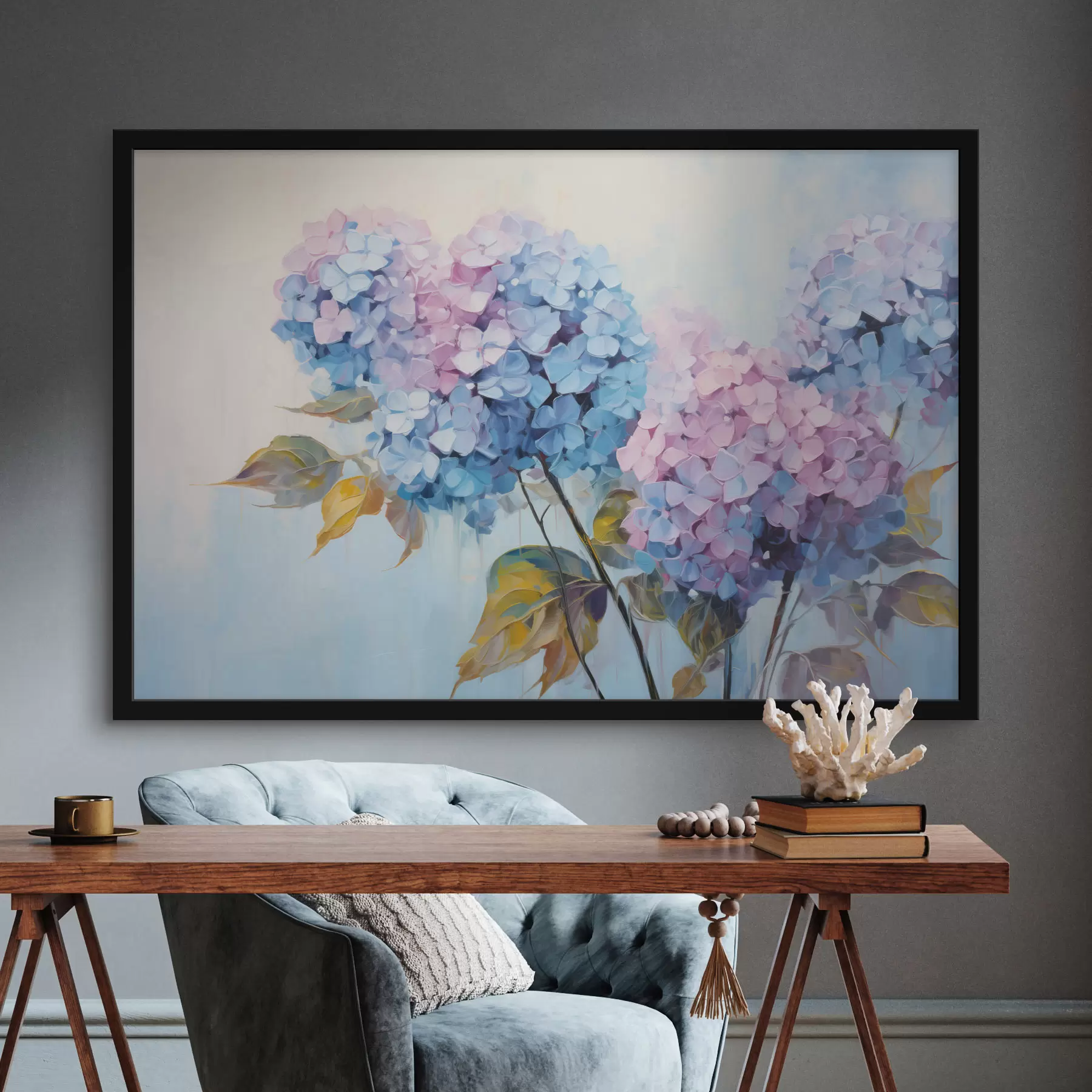 Fototapeedid Abstraktsed hortensiablilled pehmetes toonides f45056