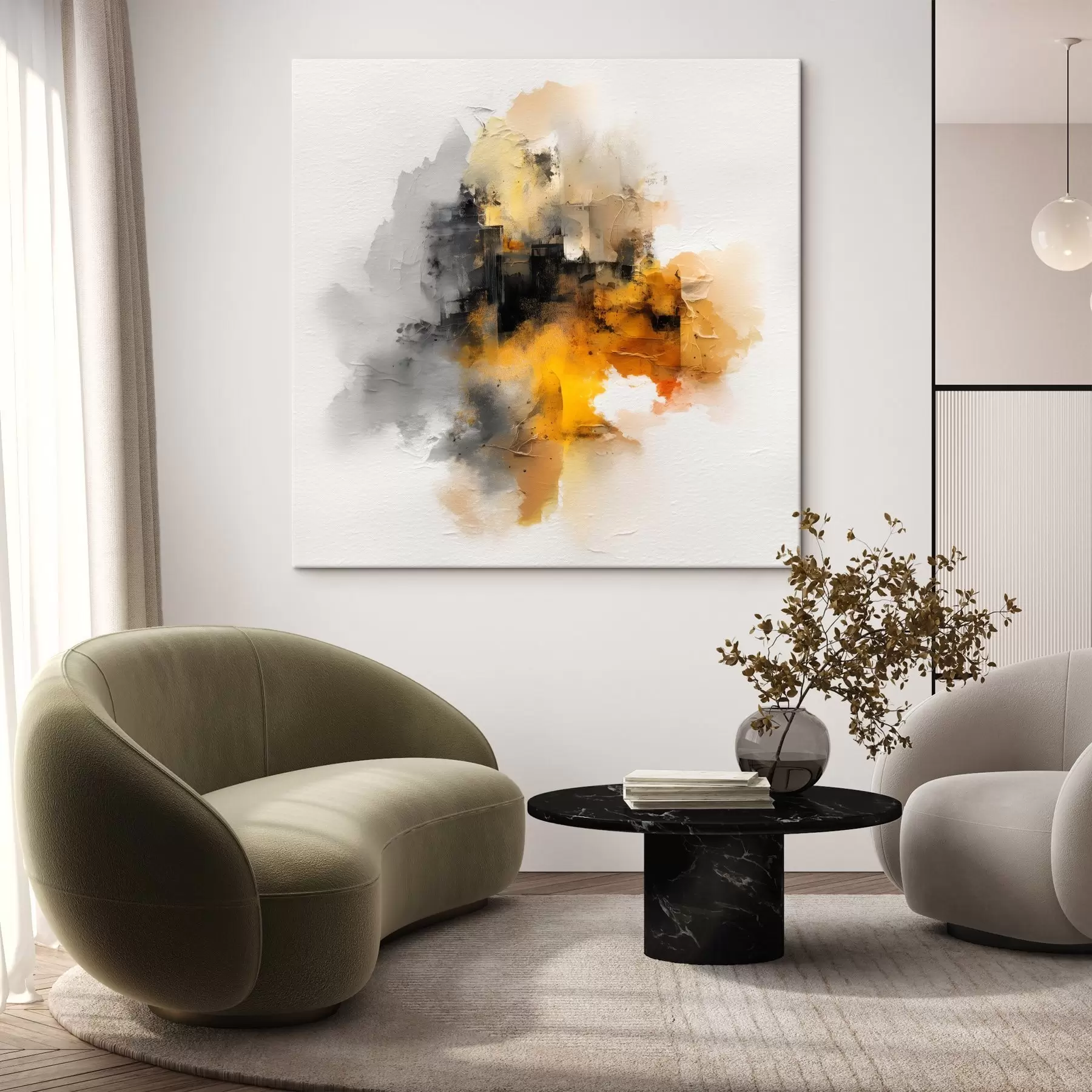 Pilt Abstraktne kompositsioon oranži ja halli toonides koos tekstuuriga s45238