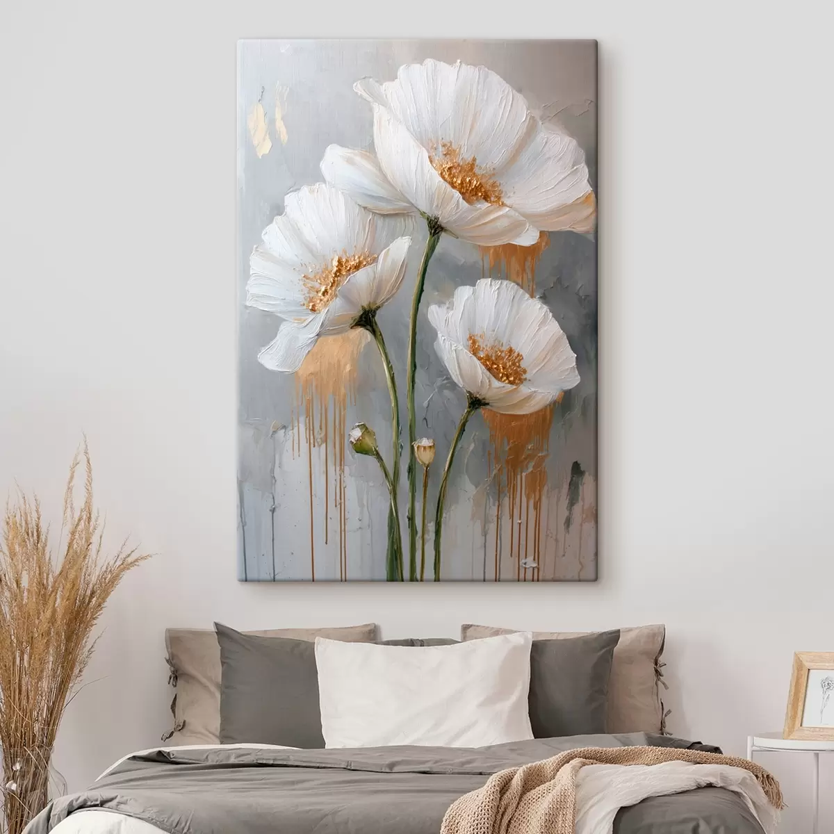 Pilt Valged päevaküünlad: mahuline maalimine sinisel taustal s45240