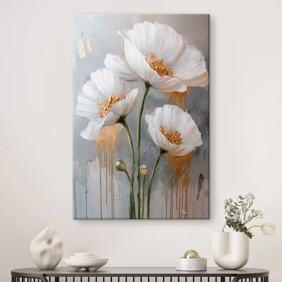 Pilt Valged päevaküünlad: mahuline maalimine sinisel taustal s45240