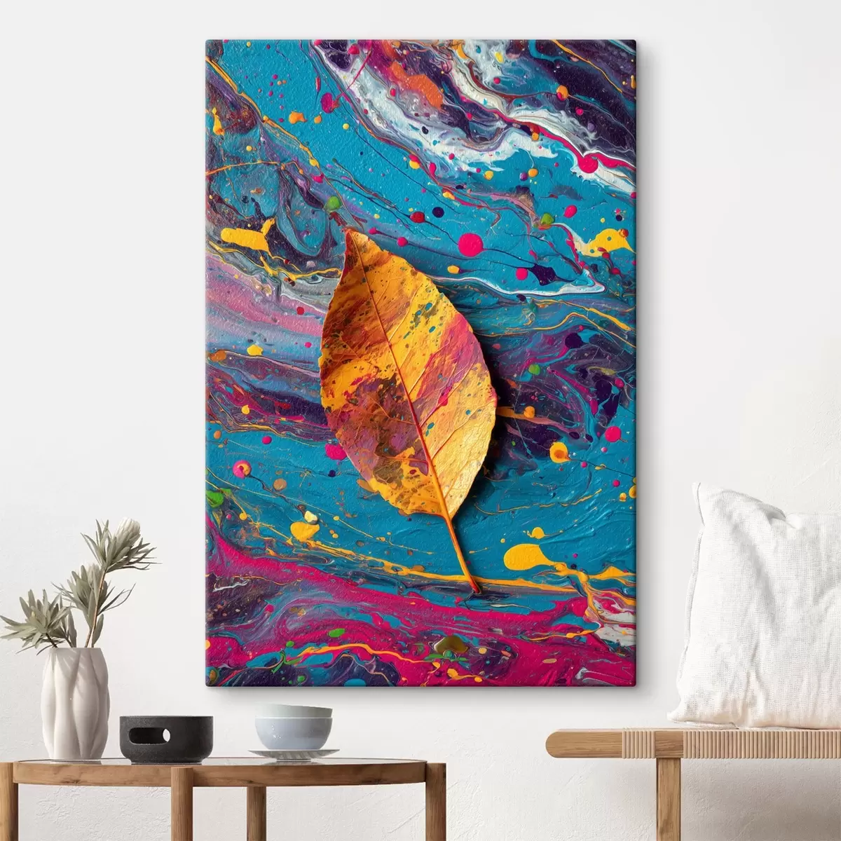 Pilt Heledad lehed värvilisel taustal: abstraktne kompositsioon s45245