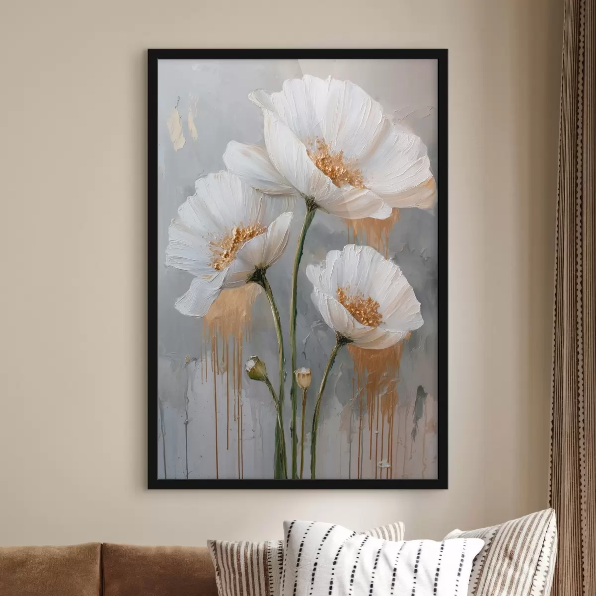 Plakat Valged päevaküünlad: mahuline maalimine sinisel taustal f45240