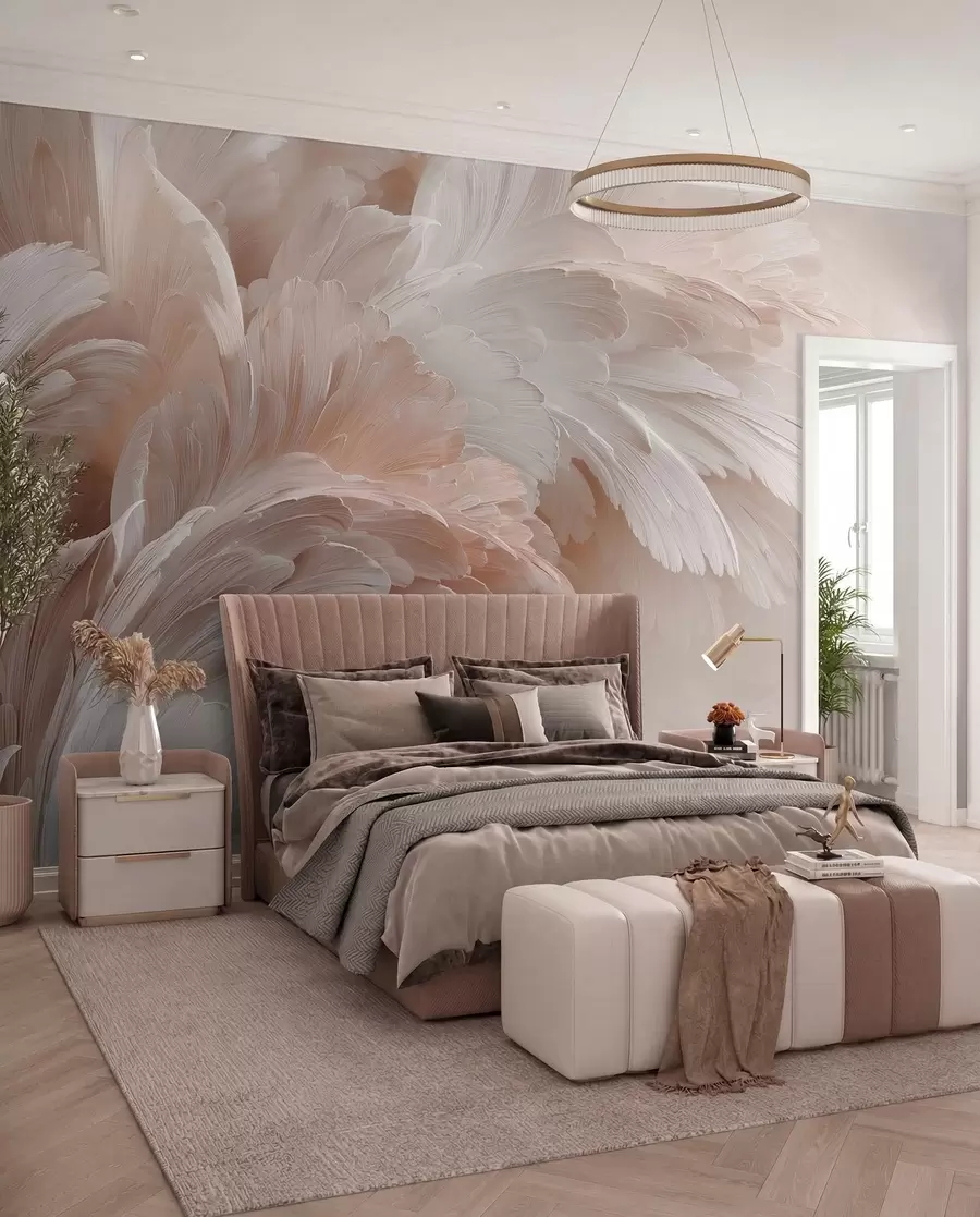 Fototapeedid Õhulised suled ja kroonlehed kreemjas roosas toonis w09301