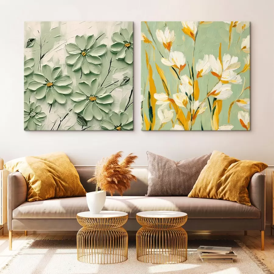 Pilt Lillepeenar: kunstiline kompositsioon mahuliste lilledega pastellfoonil m00567