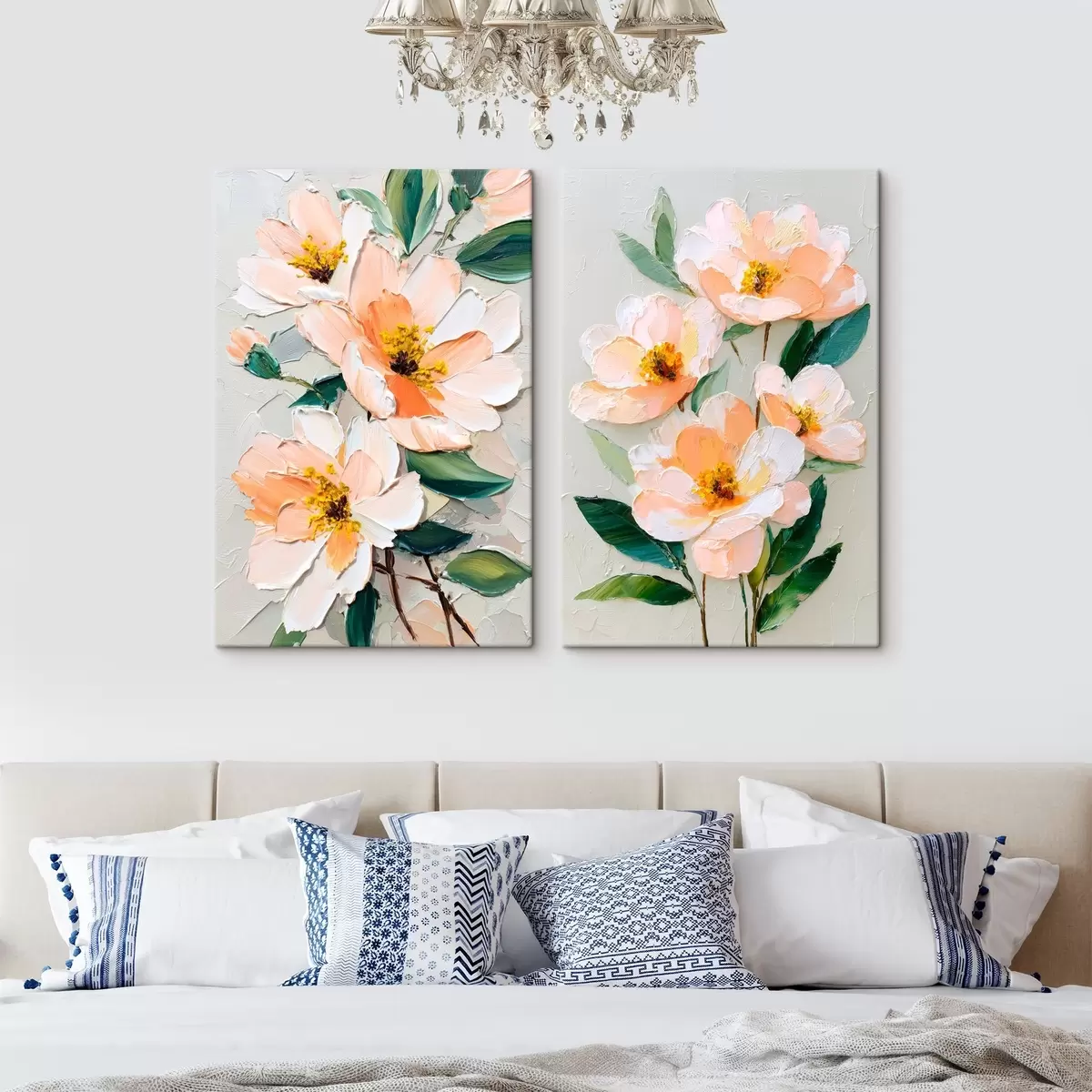 Pilt Impasto-stiilis maal, mis ühendab suure kimpu ja üksikuid lilli m00579