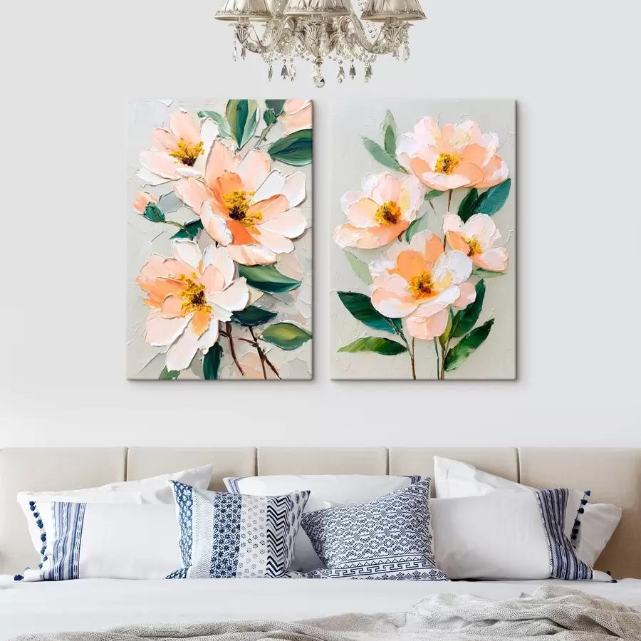 Pilt Impasto-stiilis maal, mis ühendab suure kimpu ja üksikuid lilli m00579