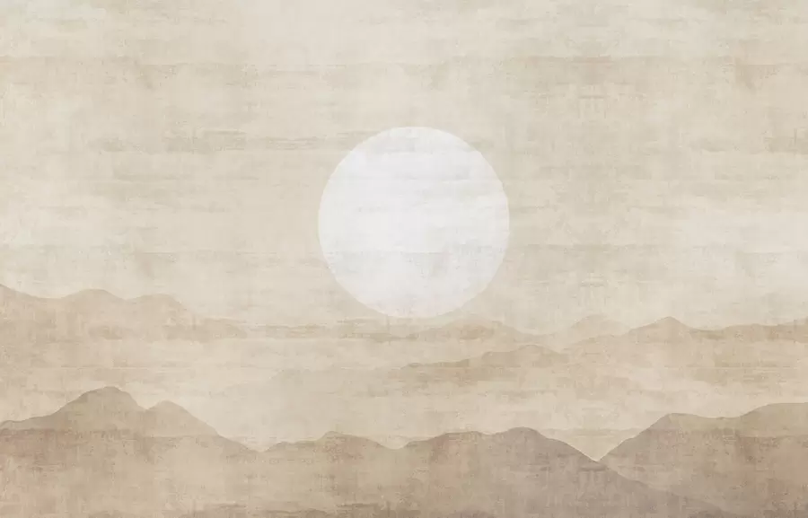 Fototapeedid Minimalistlik mägimaastik suure valge päikesega w04345