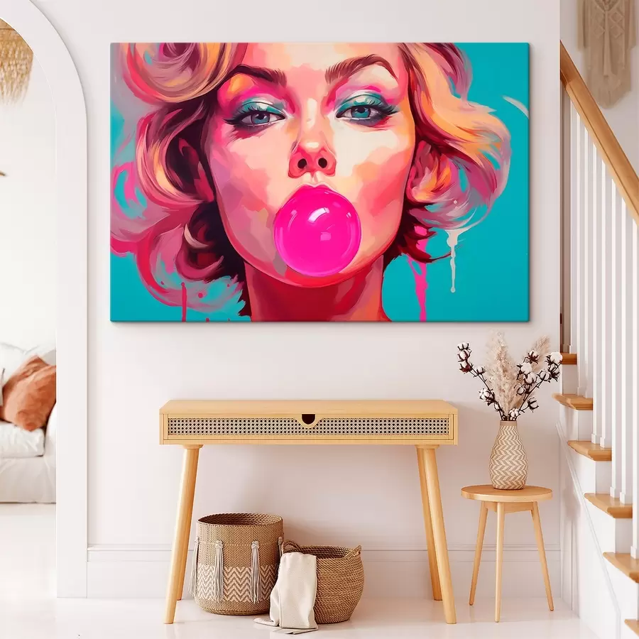 Pilt Tüdruk roosa närimiskummiga s45321