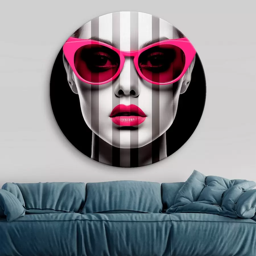 Pilt Naine kannab roosa prille, millel on mustad ja valged triibud r45315