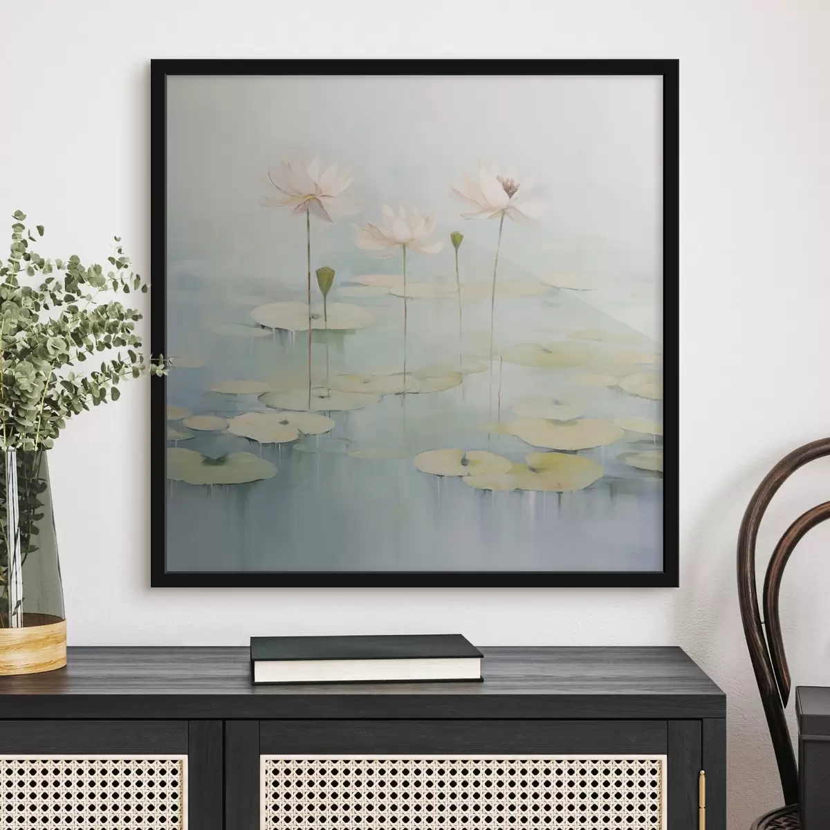 Plakat Lootose lehed ja lilled tiigis f45350