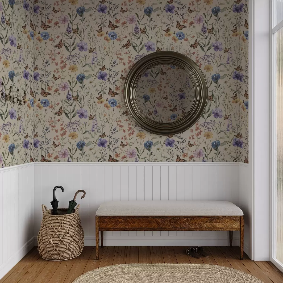 Tapeet Looduslilled ja liblikad pehme akvarellistiilis a00389